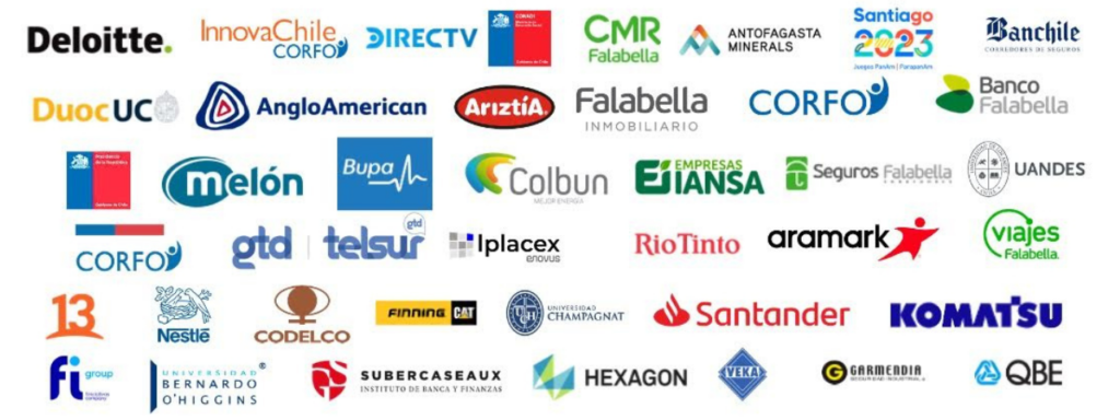 Logotipos de diversas empresas y organizaciones que han trabajado con Julián Mendiola, conferencista y consultor en liderazgo y agilidad.